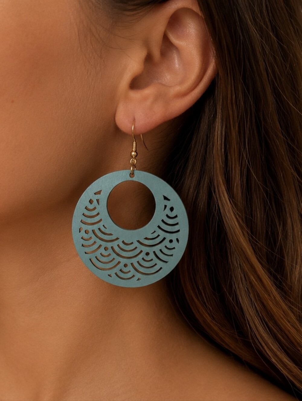 Plunder Matte Sage Green/Blue Cutout Layered Hoop Earrings